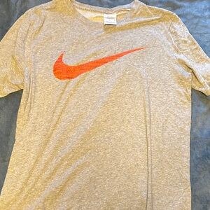 Nike Heather Gray Tee with Vibrant Orange Logo